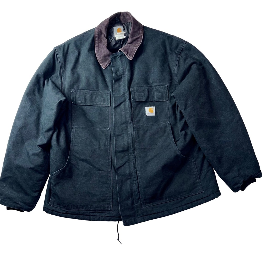 Carhartt Mens Work Coat Jacket Black C03 BLK Regular Lined Size 46